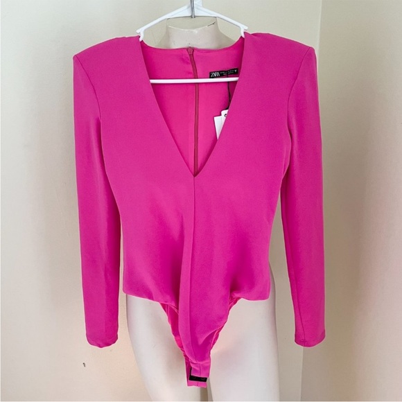 Zara Pink Deep V-Neck Bodysuit - Picture 1 of 4